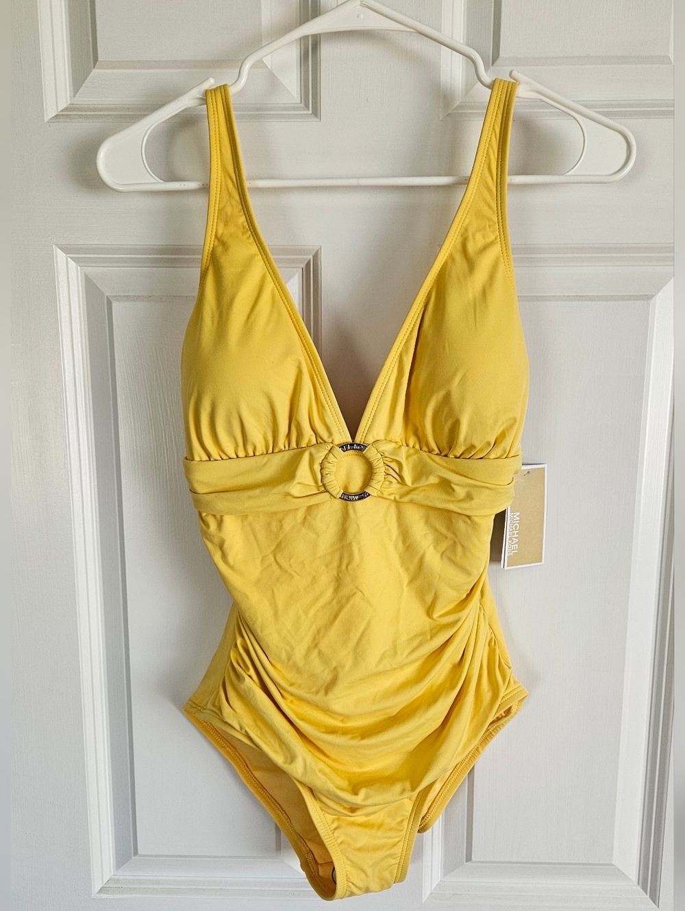 Michael Kors Saffron Yellow One-Piece Swimsuit with Ring Detail